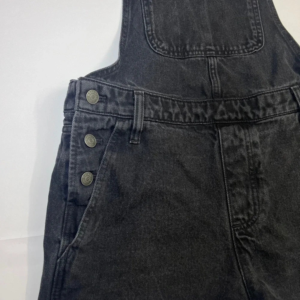 Madewell Adirondack Short Overalls Washed Black Denim Size Medium Bib Shortalls - Picture 12 of 12
